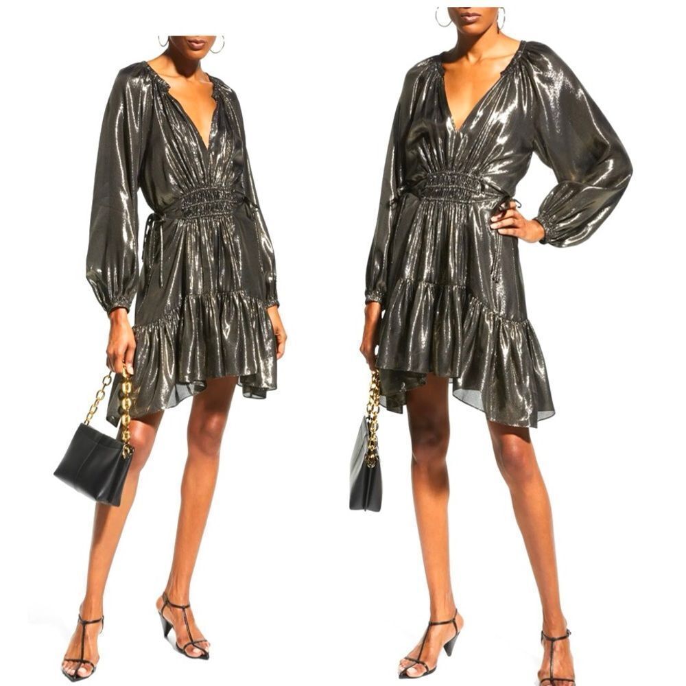 A.L.C Suri Metallic Silver Smocked Metallic Dress BNWT